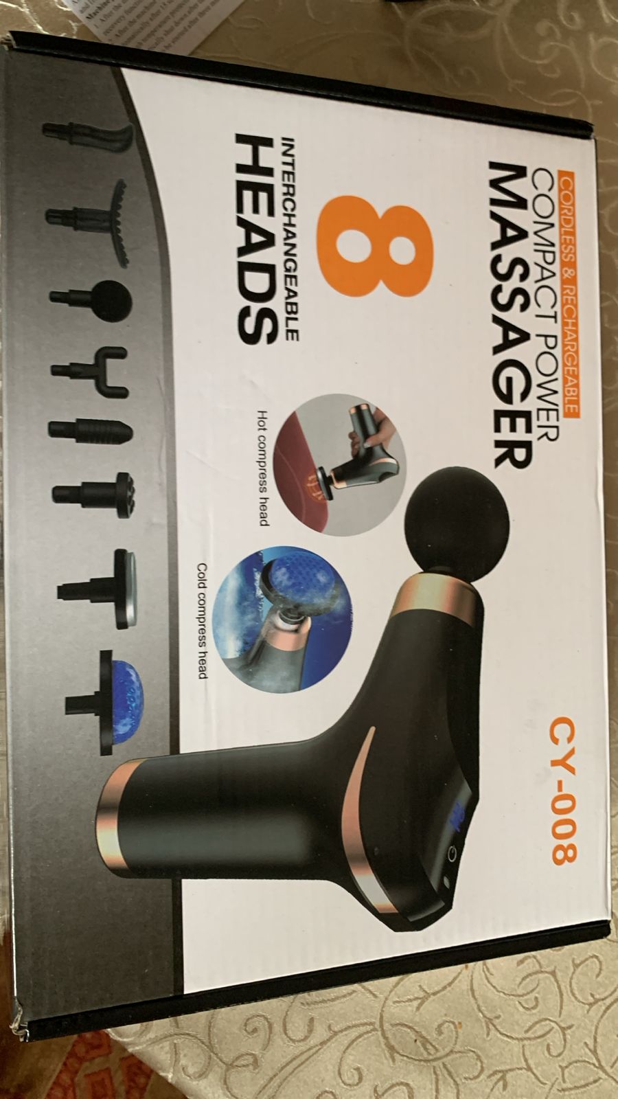 Pistolet de massage des tissus profonds, écran LED noir et gris, appareil multifonctionnel, contrôle à 32 vitesses, outil d'aide à l'exercice de fitness, Fascia Gun 8 têtes au lieu de 4